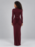 Ruched Front High Neck Maxi Evening Dress