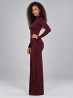 Ruched Front High Neck Maxi Evening Dress