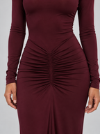 Ruched Front High Neck Maxi Evening Dress