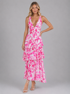 Floral Chiffon Ruffle Maxi Dress