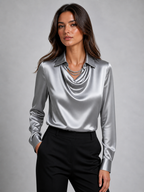 Satin Drape High Neck Blouse