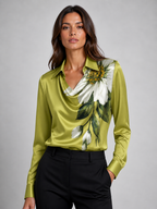 Satin Drape High Neck Blouse