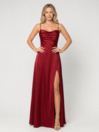 Satin Cowl Neck Split Maxi Dress