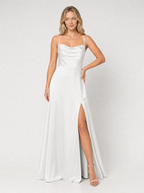 Satin Cowl Neck Split Maxi Dress