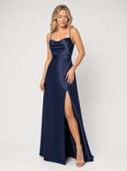 Satin Cowl Neck Split Maxi Dress