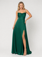 Satin Cowl Neck Split Maxi Dress