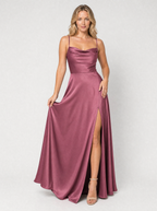 Satin Cowl Neck Split Maxi Dress