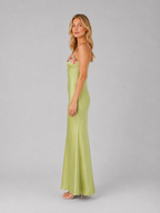 Embroidered Satin Maxi Dress