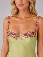 Embroidered Satin Maxi Dress