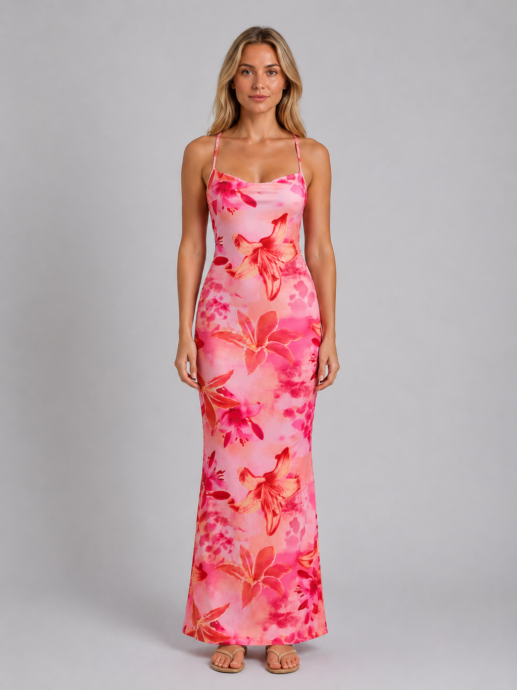 Women's Satin Floral Maxi Dress