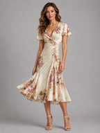 Floral Satin Midi Dress