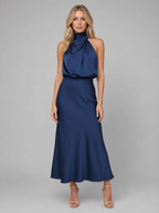 Satin High Neck Midi Dress
