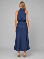 Satin High Neck Midi Dress
