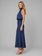 Satin High Neck Midi Dress