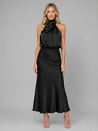 Satin High Neck Midi Dress