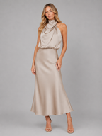 Satin High Neck Midi Dress