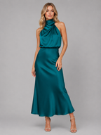 Satin High Neck Midi Dress