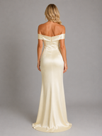 Satin Off-Shoulder Maxi Dress