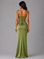 Satin Ruched Waist Maxi Dress