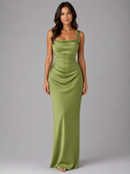 Satin Ruched Waist Maxi Dress