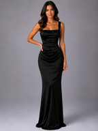 Satin Ruched Waist Maxi Dress