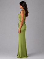 Satin Ruched Waist Maxi Dress