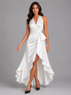 Satin Ruffle Halter Maxi Dress