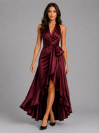 Satin Ruffle Halter Maxi Dress
