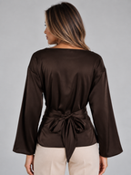 Blouse Satin-Look Tie Waist Long Sleeve