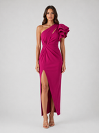 One-Shoulder Ruffle Midi Dress
