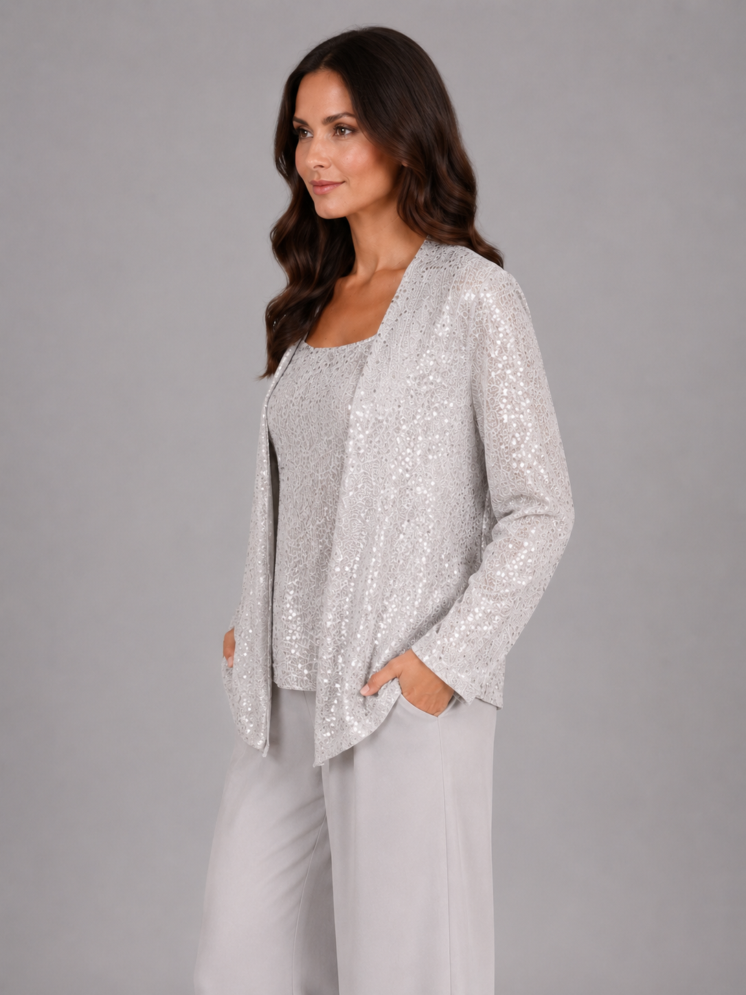 Sequin Three-Piece Trouser Set – Elegant Occasion Co-Ord