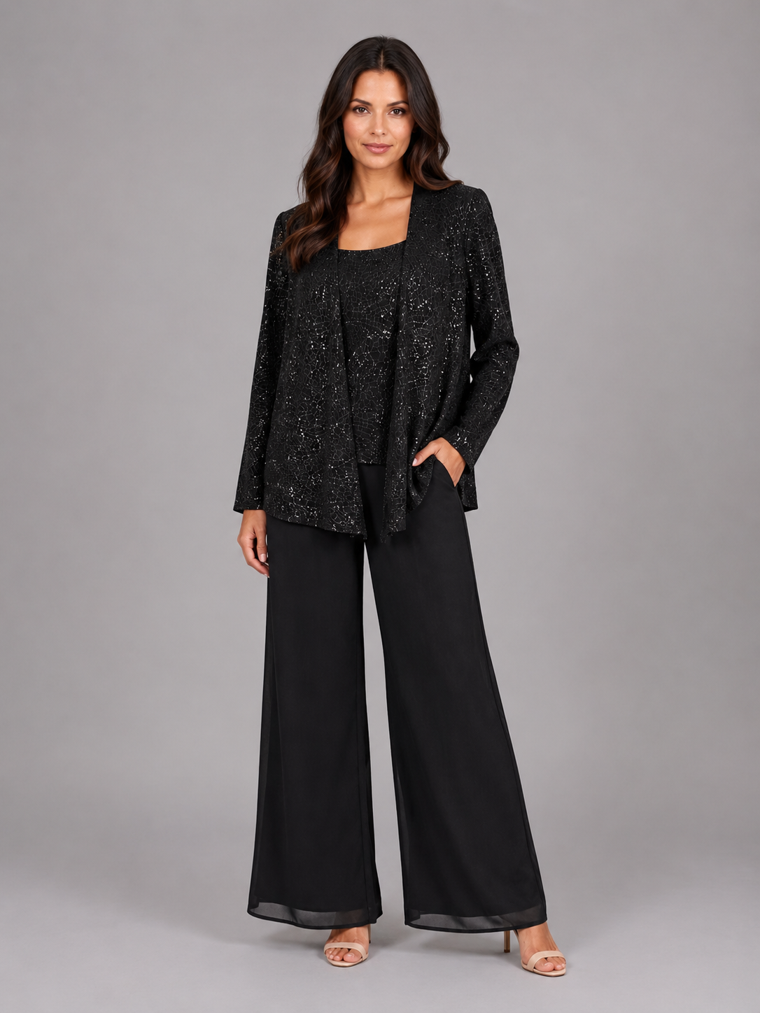 Sequin Three-Piece Trouser Set – Elegant Occasion Co-Ord