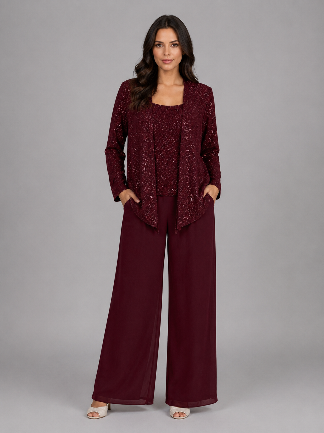 Sequin Three-Piece Trouser Set – Elegant Occasion Co-Ord