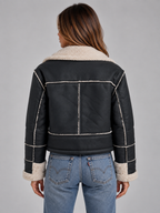 Shearling Look Aviator Jacket – Faux Fur Collar Zip-Up Coat