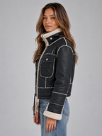 Shearling Look Aviator Jacket – Faux Fur Collar Zip-Up Coat