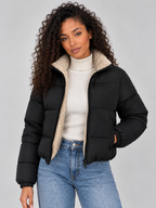 Sherpa Lined Puffer Jacket – Full Zip High Neck Winter Coat