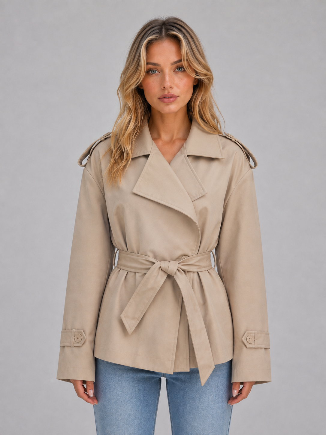 Short Trench Coat – Belted Double Breasted Jacket