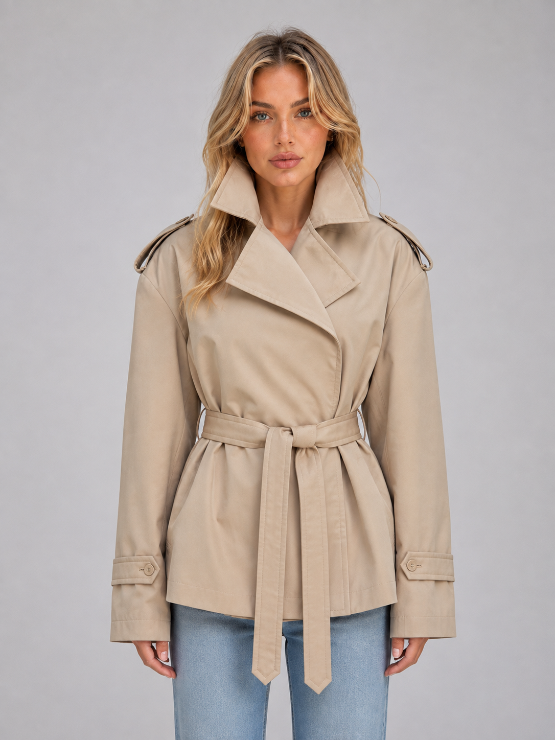 Short Trench Coat – Belted Double Breasted Jacket