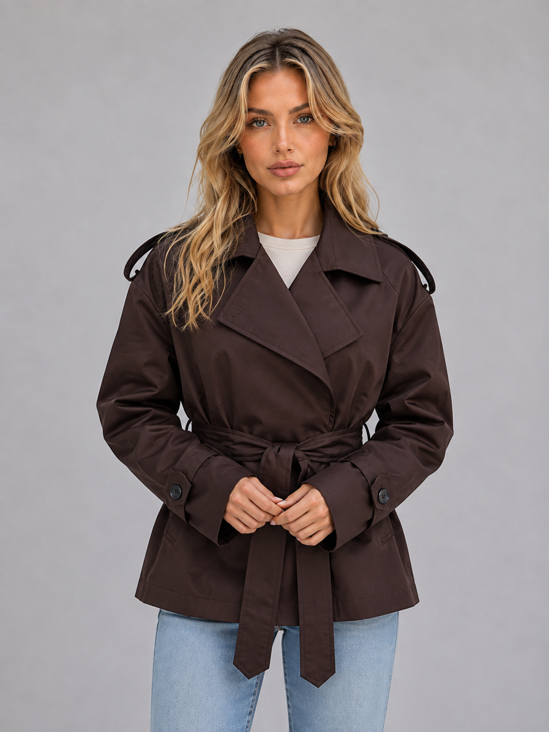 Short Trench Coat – Belted Double Breasted Jacket