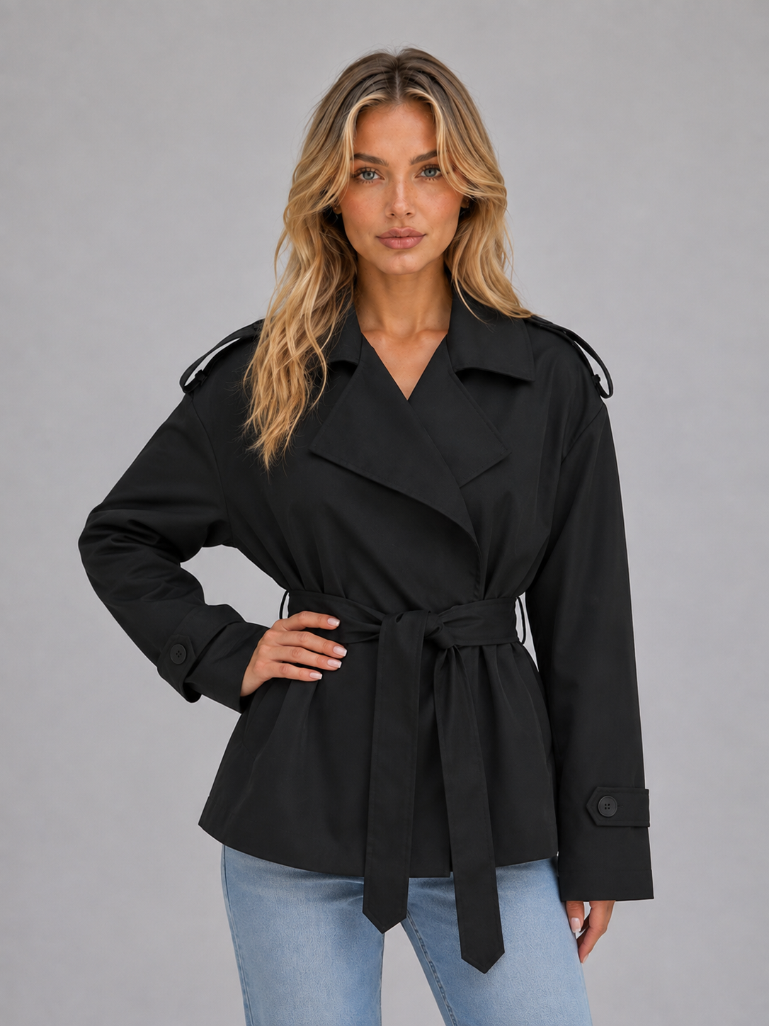 Short Trench Coat – Belted Double Breasted Jacket