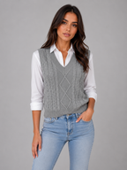 Sleeveless Cable Knit Sweater Vest – V-Neck Knitted Waistcoat