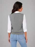 Sleeveless Cable Knit Sweater Vest – V-Neck Knitted Waistcoat