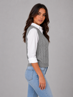 Sleeveless Cable Knit Sweater Vest – V-Neck Knitted Waistcoat