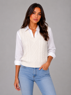 Sleeveless Cable Knit Sweater Vest – V-Neck Knitted Waistcoat