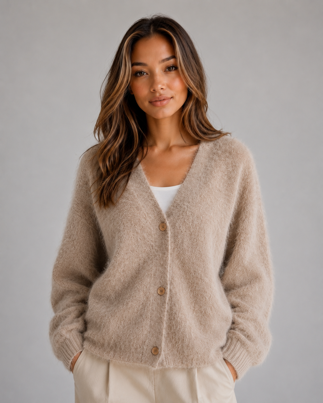 Soft Knit Cardigan – Button Front V-Neck Sweater