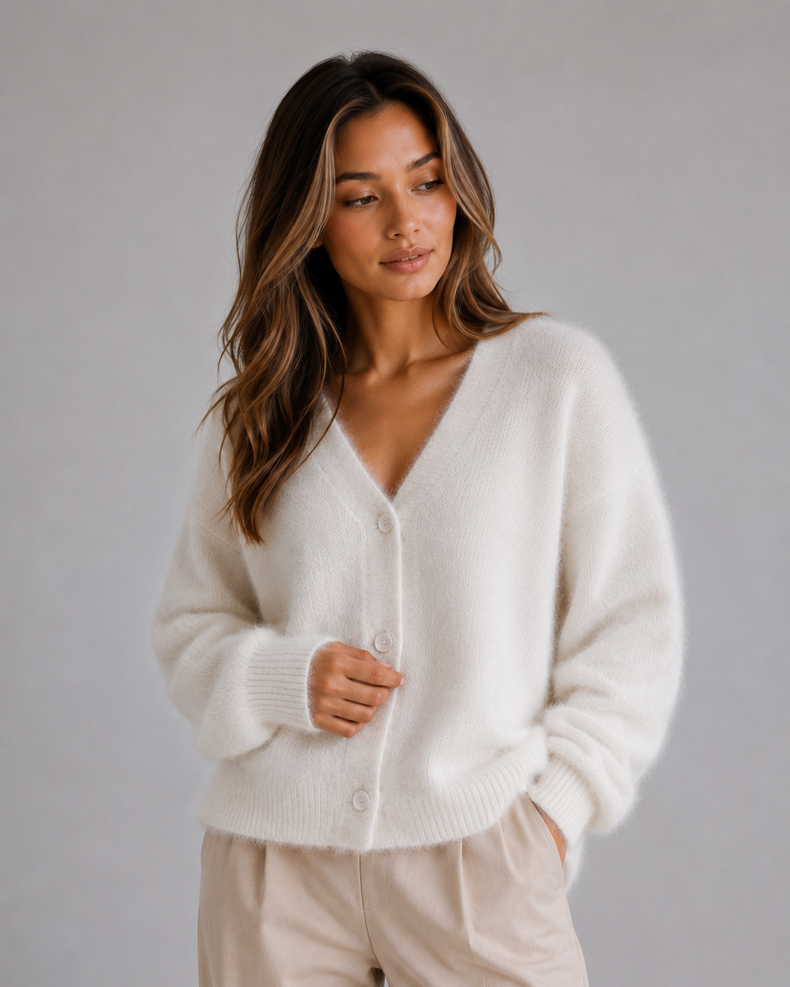 Soft Knit Cardigan – Button Front V-Neck Sweater