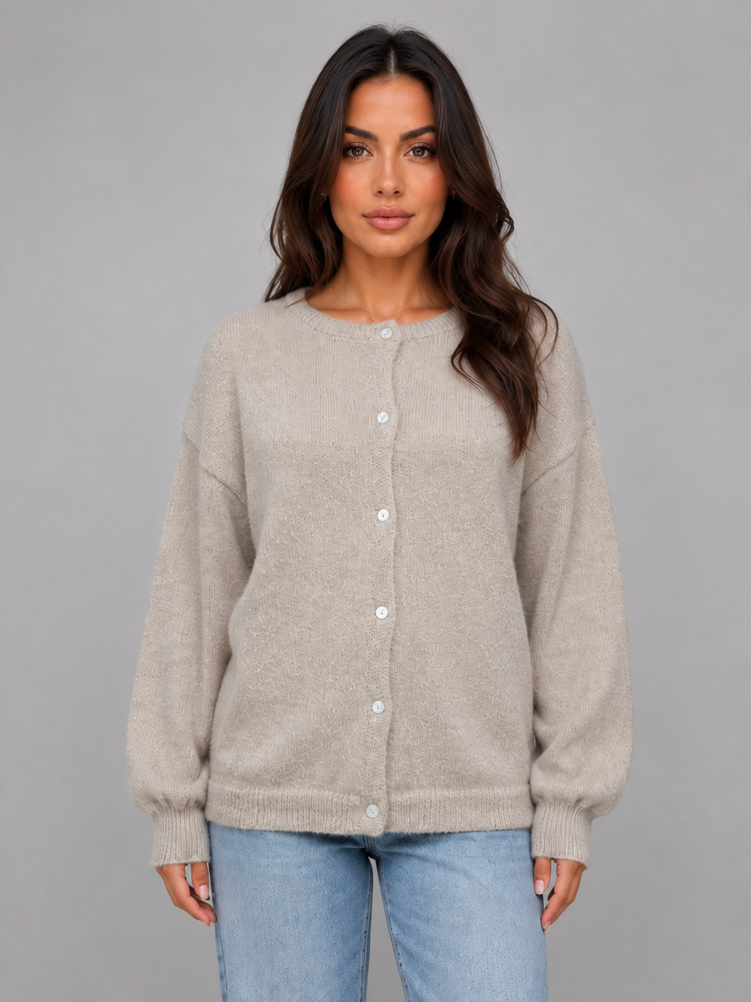 Soft Knit Cardigan – Crew Neck Button Front