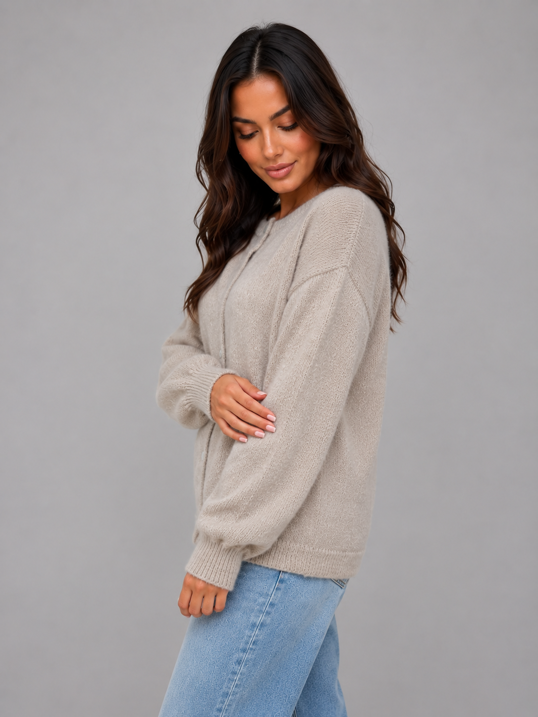 Soft Knit Cardigan – Crew Neck Button Front