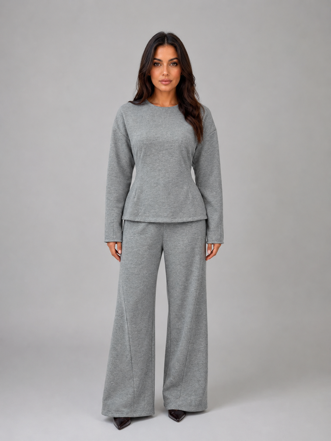 Soft Lounge Co-Ord Set – Fitted Top & Wide Leg Trousers