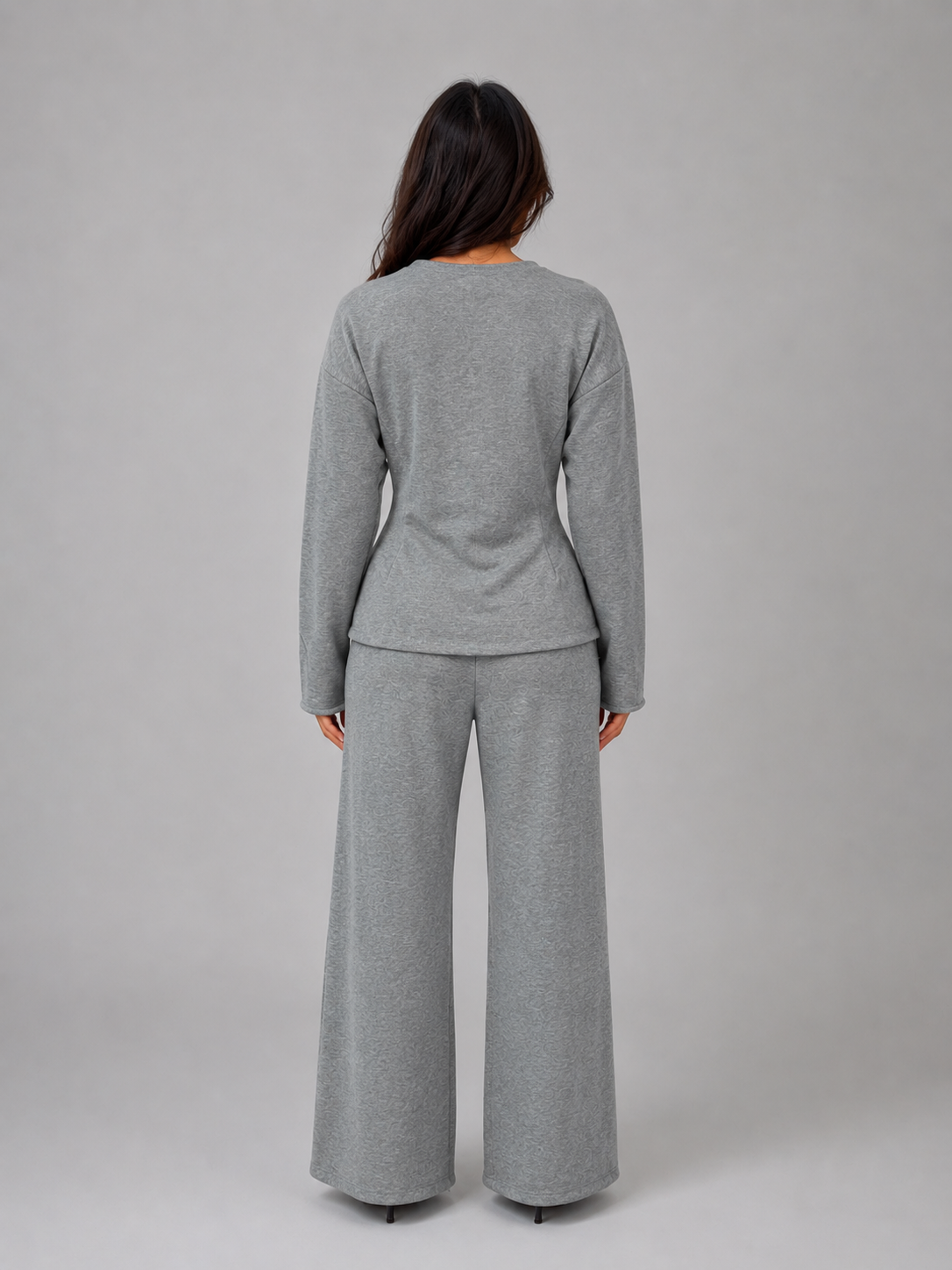 Soft Lounge Co-Ord Set – Fitted Top & Wide Leg Trousers